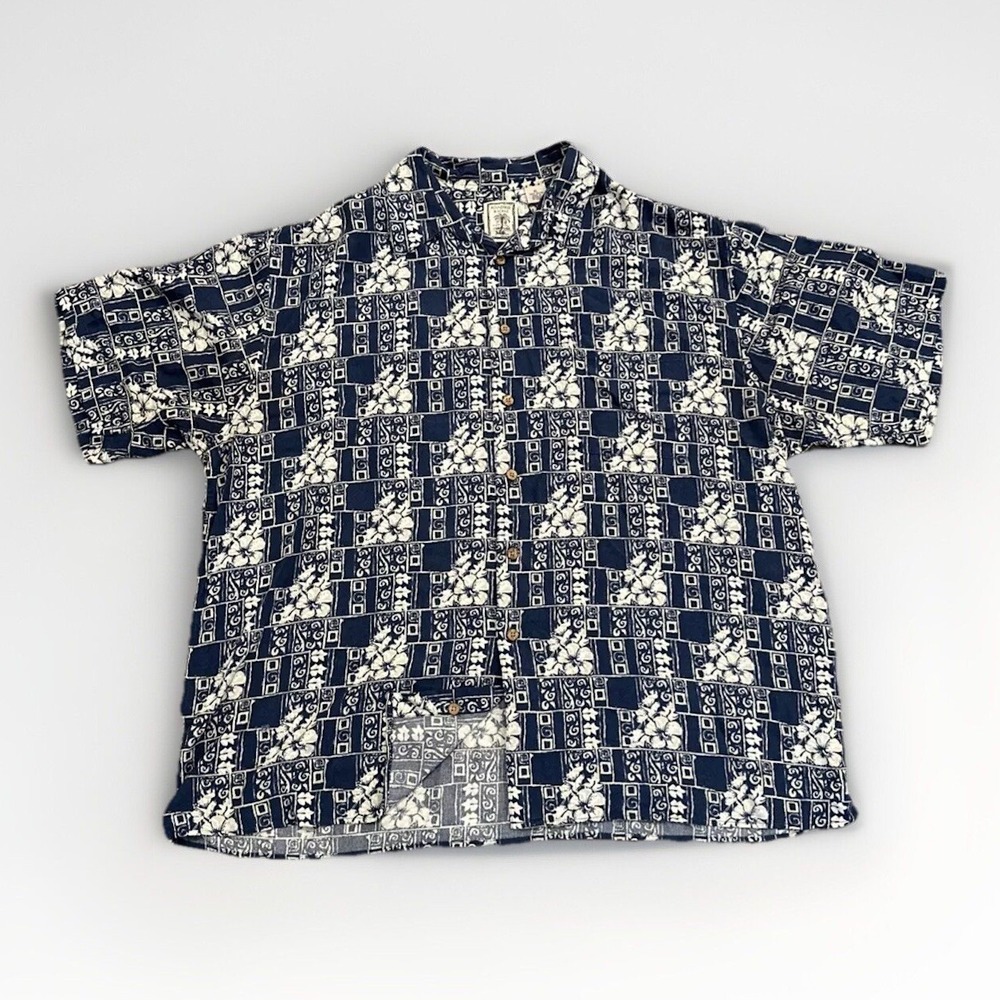 Roundtree Yorke All Over Print Shirt Men XL Shirt Blue Floral Hawaiian